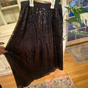 NWT DR2 Navy Blue Sequin Midi Skirt